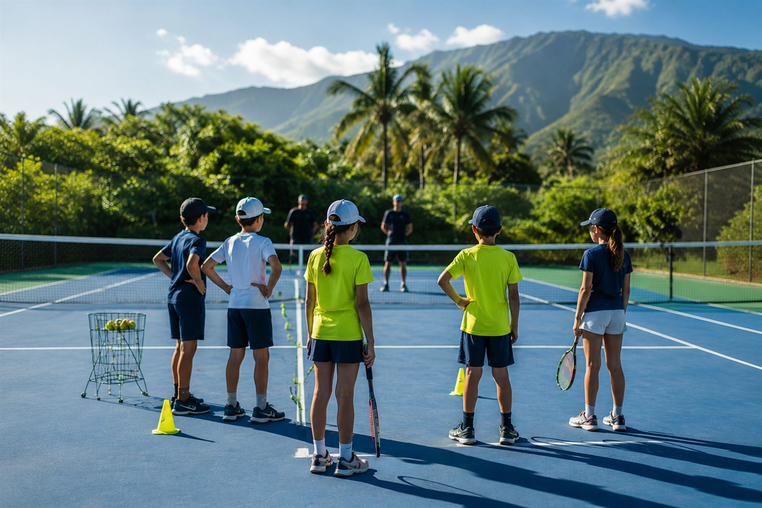 Jeunes joueurs à l'entraînement au Tennis Réunion Performance
